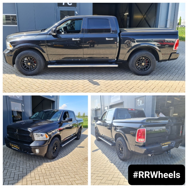  Dodge Ram uitgerust met nieuwe 20 inch 4Play 4PS12 Satin Black Wheels in 5x139.7 9J ET0 inclusief Continental banden in 275 60 20 met TPMS. Prachtig eindresultaat van deze prachtige auto.