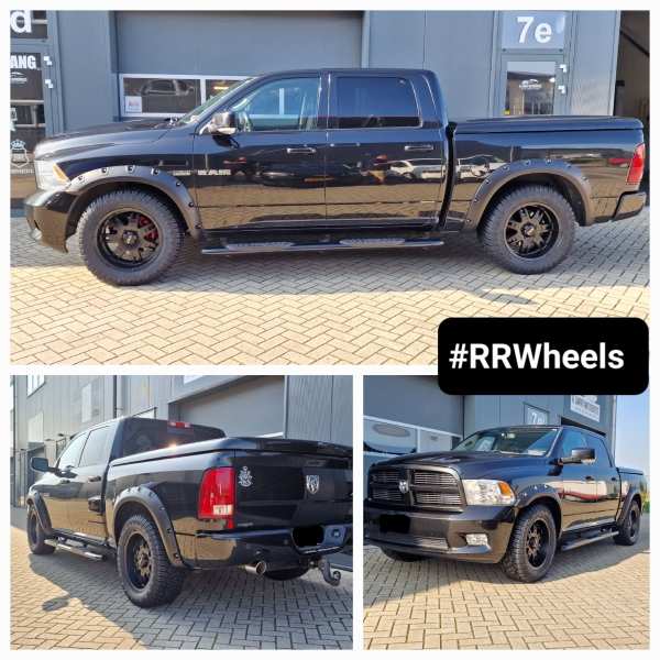 Dodge Ram uit 2012 hebben wij voorzien van nieuwe 20 inch Mickey Thompson Sidebiter ll Matte Black velgen inclusief 305 55 20 banden van Yokohama Geolander X-AT!
