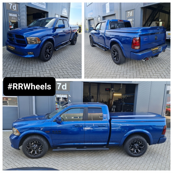  Dodge Ram met nieuwe 20 inch Kipardo V640 Matte Black Milling Window wielen inclusief nieuwe TPMS.