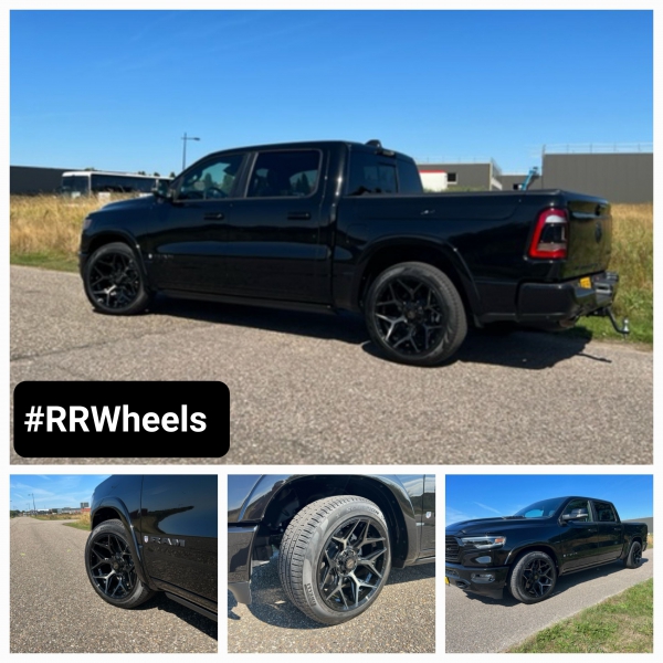 Dodge Ram 1500 uit 2022 voorzien van nieuwe 22 inch 4Play 4P06 Brushed Black Velgen in 6x139.7 10J ET-24! Geweldige velgen voor dit monster!