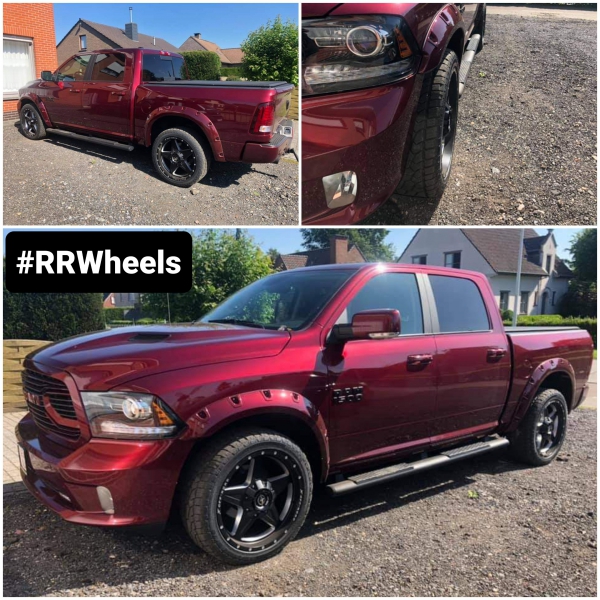 Dodge Ram 1500 met nieuwe 22 inch 5x139,7 / 5x150- XF Off- Road - Matte Black Milling Holes/Window velgen plus nieuwe fenders
