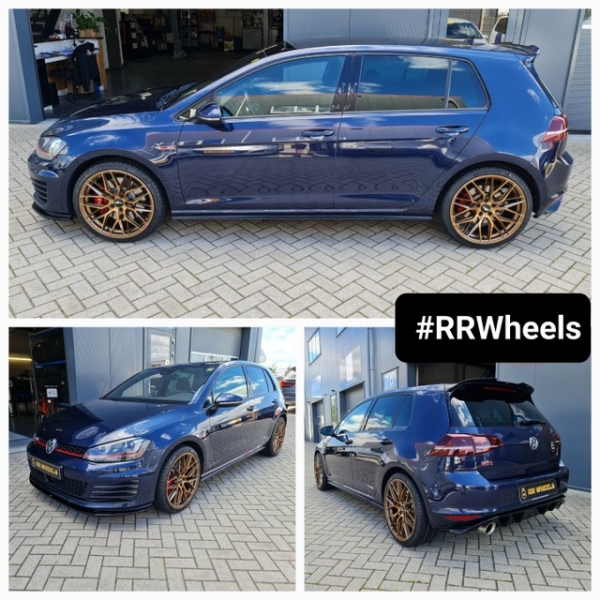  Deze Volkswagen Golf 7 hebben we voorzien van nieuwe 19 inch Japan Racing in Platinum Bronze in 5x112 8.5J ET40 inclusief Milestone 235 35 19. Mooi resultaat en geweldige kleurencombinatie!